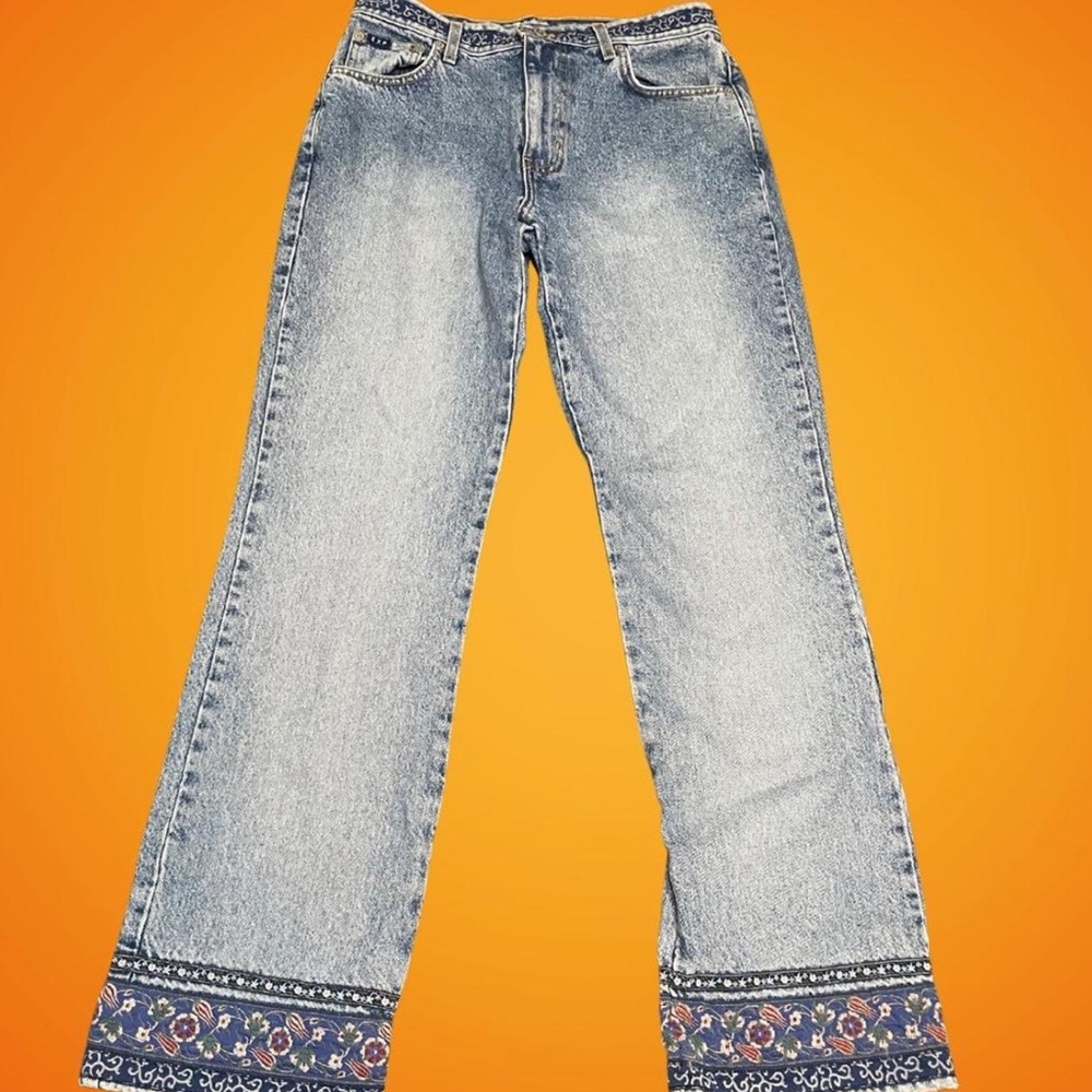 Women's Blue Jeans with Embroidered Hem